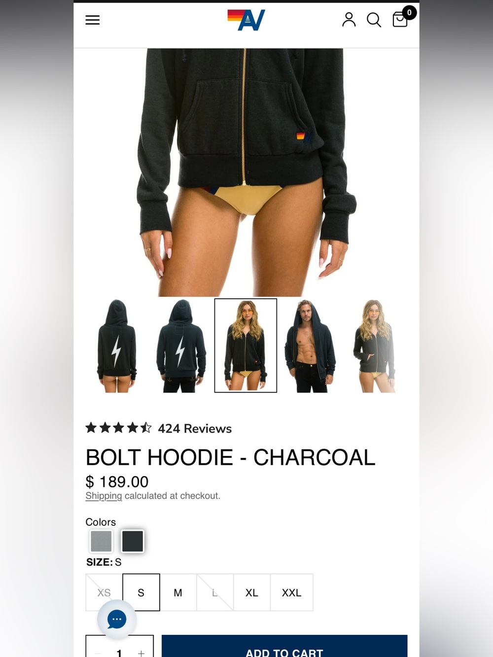 Aviator Nation Charcoal Zip up Hoodie Lightning Bolt XS